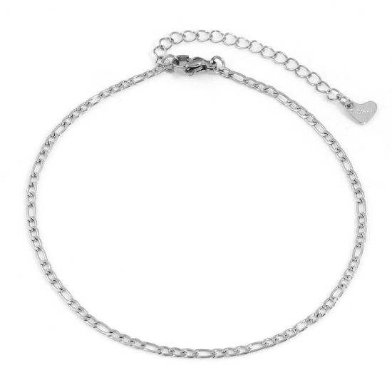 Picture of 304 Stainless Steel 3:1 Figaro Link Chain Anklet Silver Tone 22.5cm(8 7/8") long, 1 Piece
