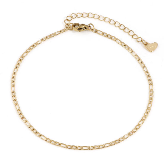 Picture of 304 Stainless Steel 3:1 Figaro Link Chain Anklet 18K Gold Color 22.5cm(8 7/8") long, 1 Piece