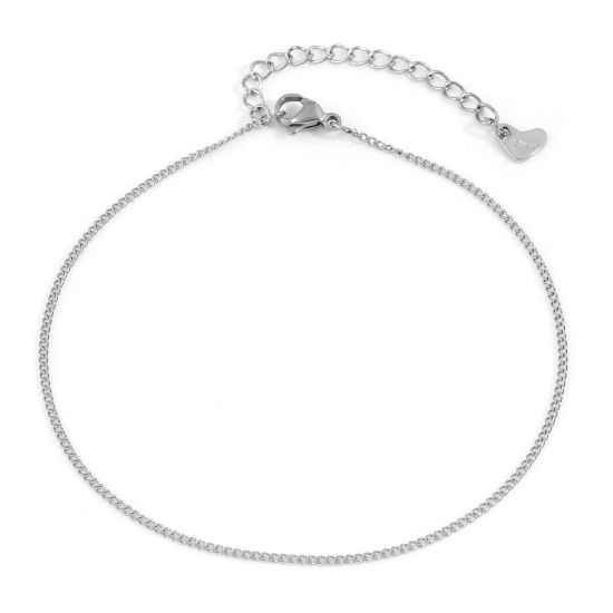 Picture of 304 Stainless Steel Curb Link Chain Anklet Silver Tone 22.5cm(8 7/8") long, 1 Piece
