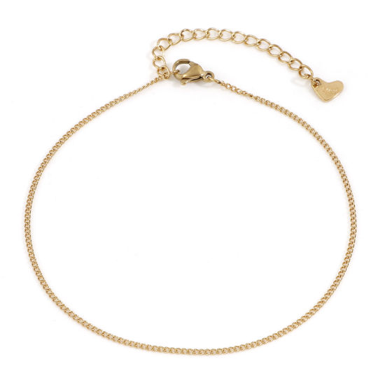 Picture of 1 Piece Vacuum Plating 304 Stainless Steel Curb Link Chain Anklet 18K Gold Plated 22.5cm(8 7/8") long