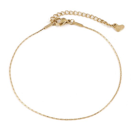 Picture of 1 Piece Vacuum Plating 304 Stainless Steel Crimpable Chain Anklet 18K Gold Plated 22.5cm(8 7/8") long