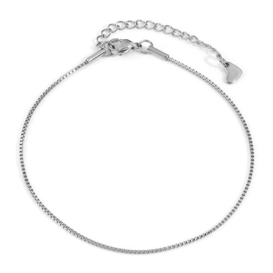 Picture of 304 Stainless Steel Box Chain Anklet Silver Tone 22.5cm(8 7/8") long, 1 Piece