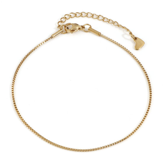 Picture of 1 Piece Vacuum Plating 304 Stainless Steel Box Chain Anklet 18K Gold Plated 22.5cm(8 7/8") long