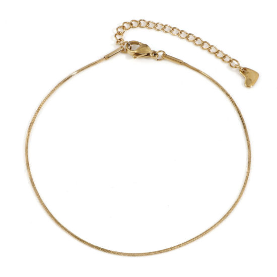 Picture of 1 Piece Vacuum Plating 304 Stainless Steel Snake Chain Anklet 18K Gold Plated 22.5cm(8 7/8") long