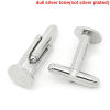 Imagen de Brass Cuff Links Round Silver Tone Glue On 25mm x 10mm, 10 PCs