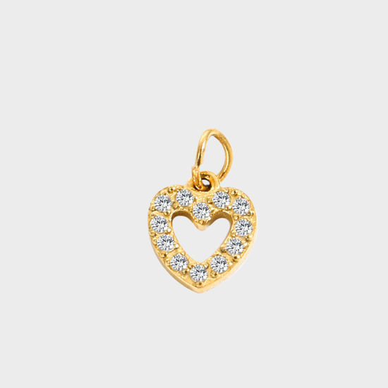Picture of 316 Stainless Steel Charms 14K Real Gold Plated Heart Clear Rhinestone 8mm Dia., 1 Piece