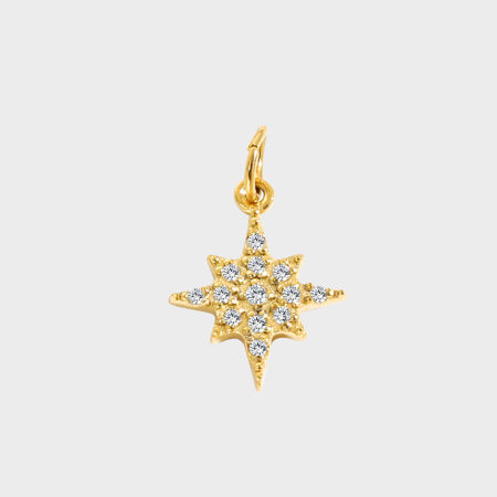 Image de 1 Pièce Breloques en 316 Acier Inoxydable Revêtement sous Vide PVD Respectueux de l'Environnement Etoile Plaqué Or 14K Micro Pave à Strass Transparent 8mm Dia.