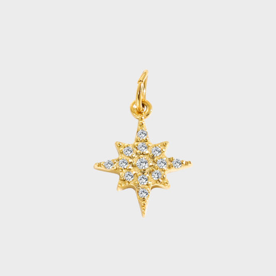 Picture of 316 Stainless Steel Charms 14K Real Gold Plated Star Clear Rhinestone 8mm Dia., 1 Piece