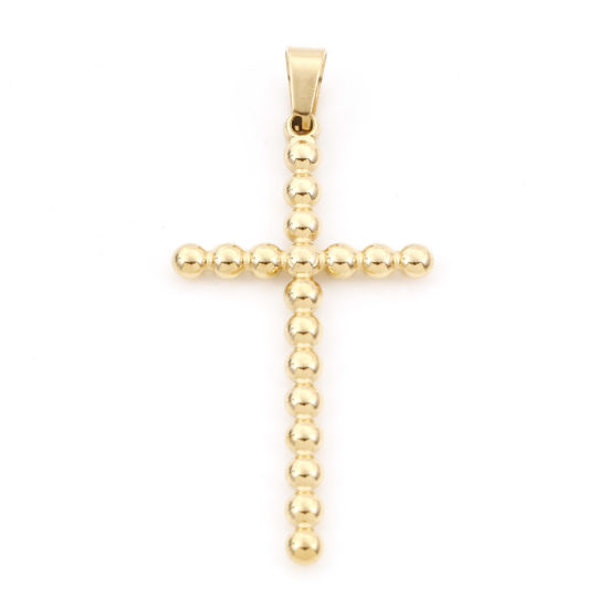 Bild von 1 Stück Umweltfreundliche PVD-Vakuumbeschichtung 304 Edelstahl Charms Kreuz 18K Gold plattiert 5.5cm x 2.5cm