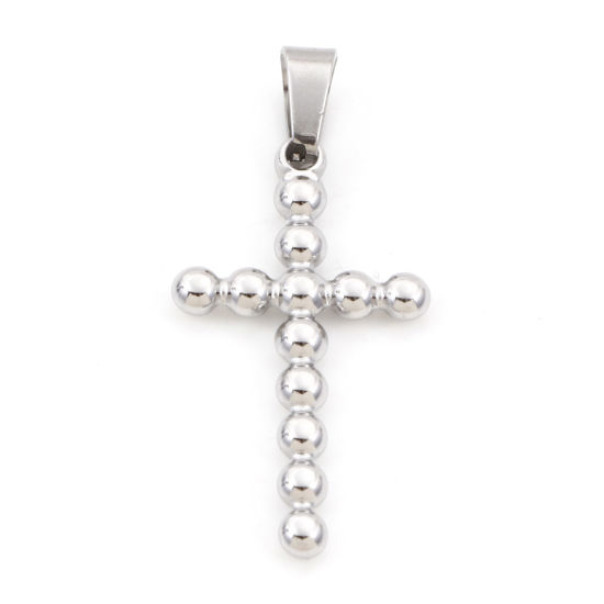 Picture of 304 Stainless Steel Charms Silver Tone Cross 4cm x 1.8cm, 1 Piece