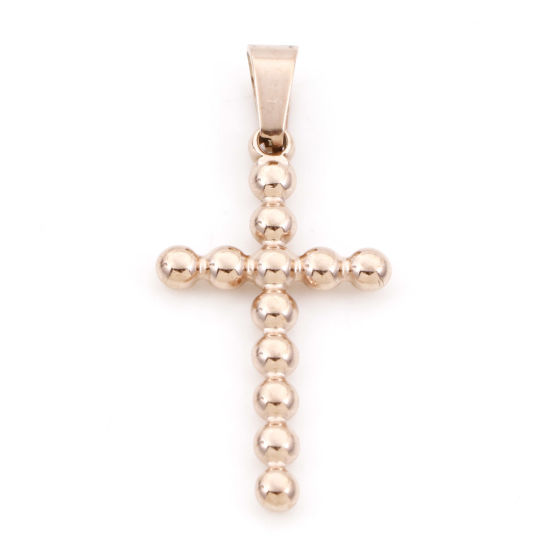 Picture of 304 Stainless Steel Charms Rose Gold Cross 4cm x 1.8cm, 1 Piece