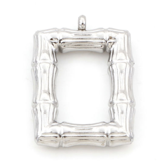 Picture of 304 Stainless Steel Charms Silver Tone Rectangle 24mm x 17mm, 1 Piece