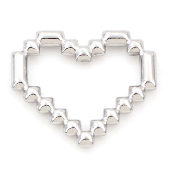 Picture of 304 Stainless Steel Connectors Charms Pendants Silver Tone Heart 20mm x 19mm, 2 PCs