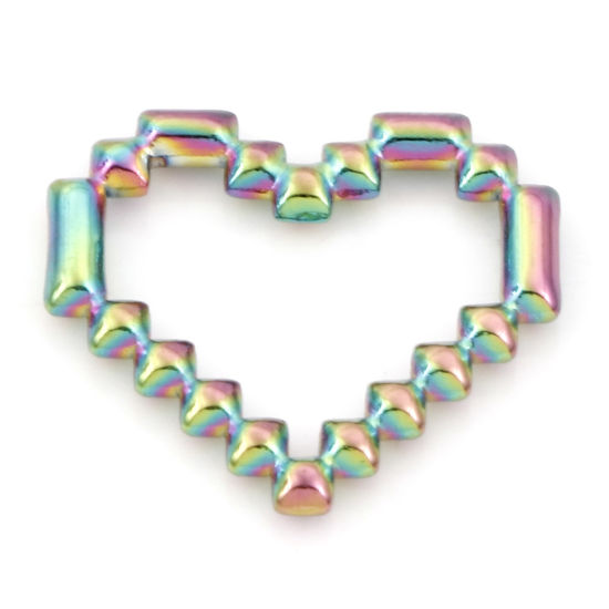 Picture of 2 PCs Vacuum Plating 304 Stainless Steel Connectors Charms Pendants Rainbow Color Plated Heart 20mm x 19mm