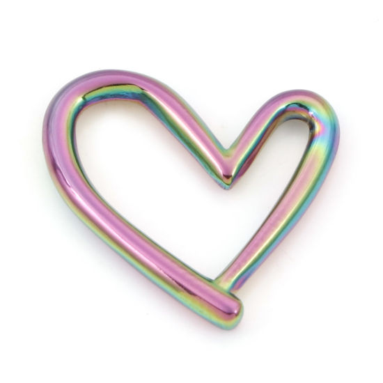 Picture of 2 PCs Vacuum Plating 304 Stainless Steel Connectors Charms Pendants Rainbow Color Plated Heart 21mm x 20mm