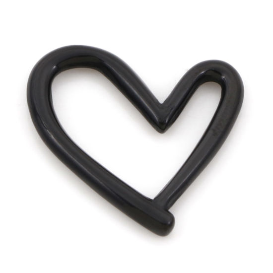 Picture of 2 PCs Vacuum Plating 304 Stainless Steel Connectors Charms Pendants Black Heart 21mm x 20mm