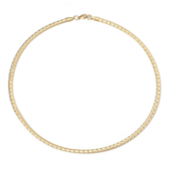 Bild von 1 Strang Vakuumbeschichtung 304 Edelstahl Omegakette Choker Halskette 18K Gold plattiert Streifen 45.5cm lang