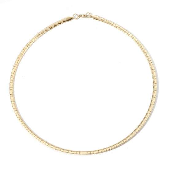Picture of 1 Piece Vacuum Plating 304 Stainless Steel Omega Chain Collar Neck Ring Necklace 18K Gold Plated Stripe 45.5cm(17 7/8") long