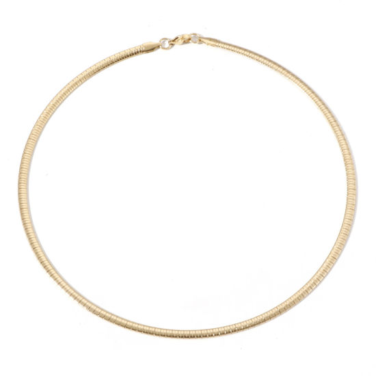 Picture of 1 Piece Vacuum Plating 304 Stainless Steel Omega Chain Collar Neck Ring Necklace 18K Gold Plated Stripe 45.5cm(17 7/8") long