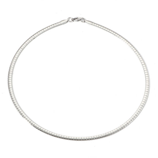 Picture of 304 Stainless Steel Omega Chain Collar Neck Ring Necklace Silver Tone 45.5cm(17 7/8") long, 1 Piece