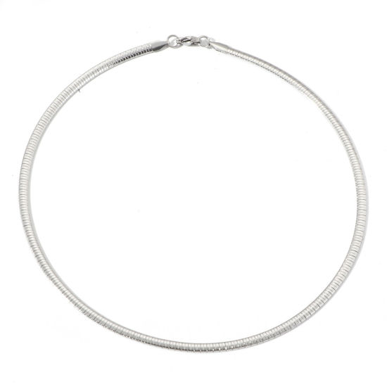 Picture of 304 Stainless Steel Omega Chain Collar Neck Ring Necklace Silver Tone Stripe 45.5cm(17 7/8") long, 1 Piece