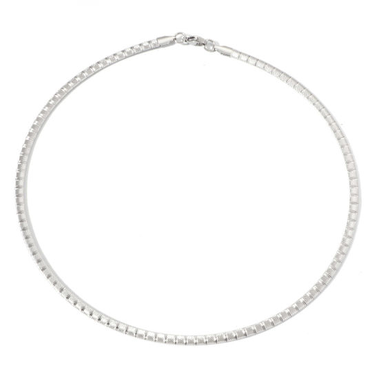 Picture of 304 Stainless Steel Omega Chain Collar Neck Ring Necklace Silver Tone Stripe 45.5cm(17 7/8") long, 1 Piece