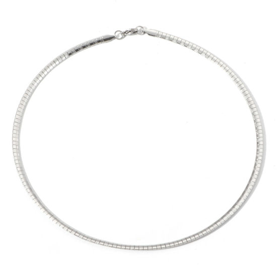 Bild von 304 Edelstahl Omegakette Choker Halskette Silberfarbe Textur 45.5cm lang, 1 Strang