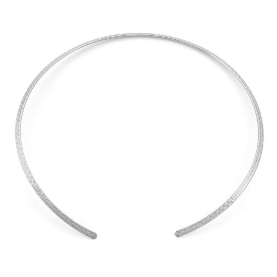 Picture of 304 Stainless Steel Handmade Link Chain Collar Neck Ring Necklace Silver Tone Stripe 42cm(16 4/8") long, 1 Piece