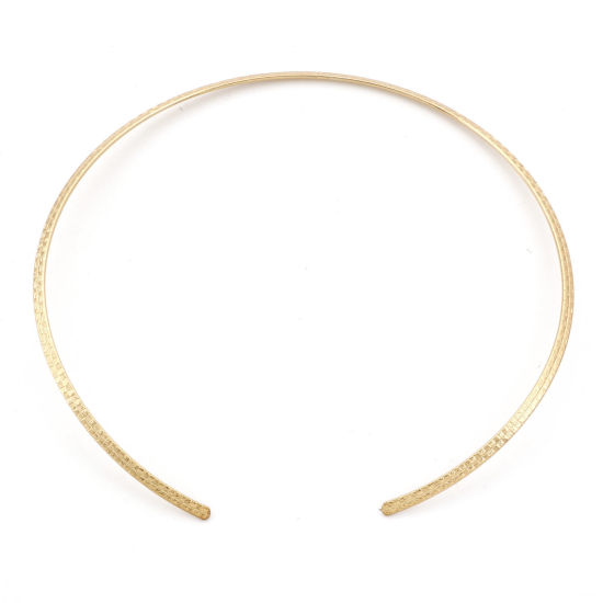 Picture of 1 Piece Eco-friendly PVD Vacuum Plating 304 Stainless Steel Handmade Link Chain Collar Neck Ring Necklace 18K Gold Plated Stripe 42cm(16 4/8") long