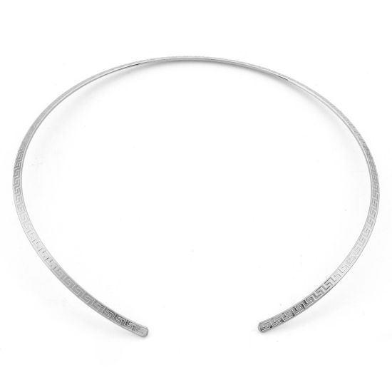 Picture of 304 Stainless Steel Handmade Link Chain Collar Neck Ring Necklace Silver Tone Maze 42cm(16 4/8") long, 1 Piece