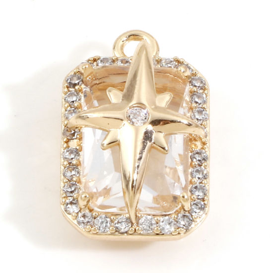 Immagine di Ottone + Vetro Galassia Charms Rettangolo 18K Vero Oro Placcato Trasparente Stella Trasparente Cubic Zirconiae 17.5mm x 11mm, 1 Pz