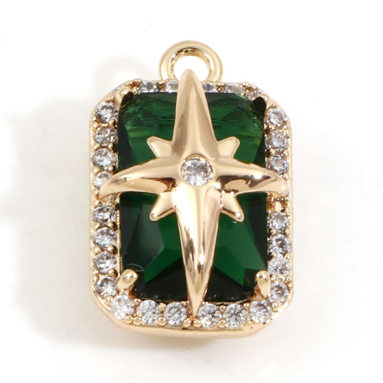 Immagine di Ottone + Vetro Galassia Charms Rettangolo 18K Vero Oro Placcato Verde Stella Trasparente Cubic Zirconiae 17.5mm x 11mm, 1 Pz