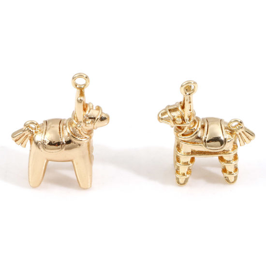 Picture of Brass Charms 18K Real Gold Plated Rocking Horse 3D 18.5mm x 15mm, 2 PCs