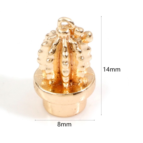 Picture of Brass Charms 18K Real Gold Plated Cactus 3D 14mm x 8mm, 2 PCs