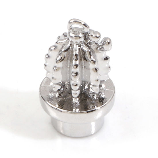 Picture of Brass Charms Real Platinum Plated Cactus 3D 14mm x 8mm, 2 PCs