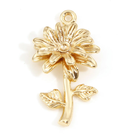 Immagine di Ottone Charms Fiore 18K Vero Oro Placcato 28mm x 15mm, 2 Pz