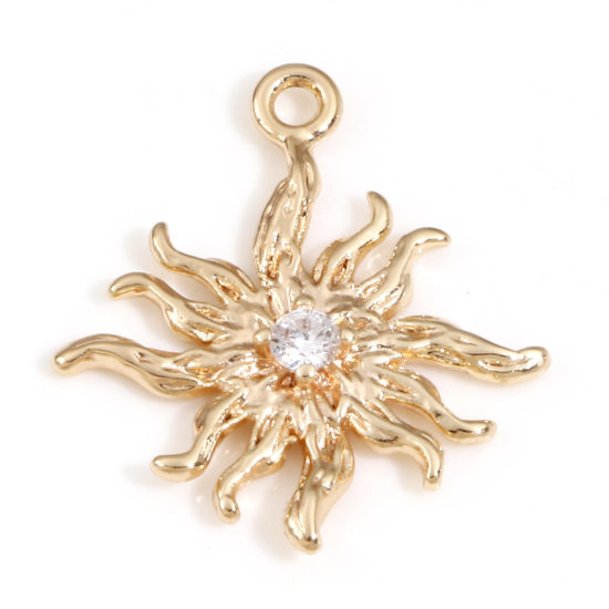 Immagine di Ottone Galassia Charms Sole 18K Vero Oro Placcato Trasparente Cubic Zirconiae 21.5mm x 19mm, 2 Pz