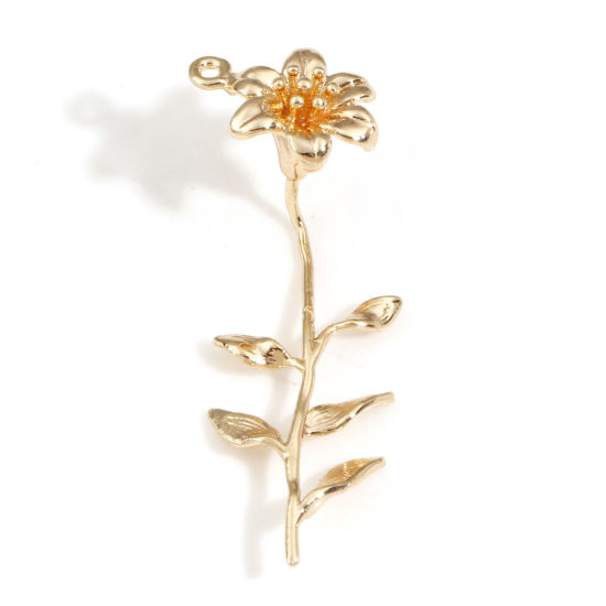 Изображение Латунь Подвески Цветы 18K настоящее золото с покрытием Трехмерный 3.3см x 1.1см, 2 ШТ