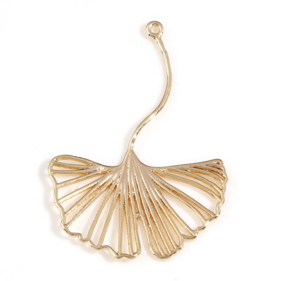 Picture of Brass Pendants 18K Real Gold Plated Gingko Leaf Hollow 3.6cm x 2.5cm, 2 PCs                                                                                                                                                                                   