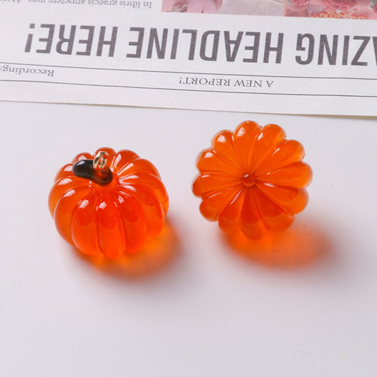 Picture of Resin Halloween Charms Pumpkin Orange 3D 22mm x 20mm, 2 PCs