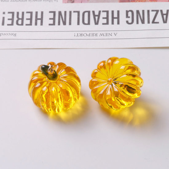 Picture of Resin Halloween Charms Pumpkin Yellow 3D 22mm x 20mm, 2 PCs