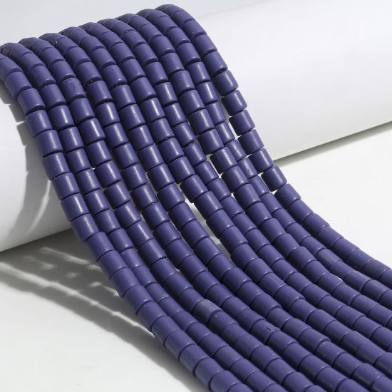 Image de Perles pour DIY Fabrication de Bijoux de Charme en Pâte Polymère Colonne Bleu Violet 6mm x 6mm, Taille de Trou: 1.5mm, 40cm long, 2 Enfilades (Env. 62 PCs/Enfilade)