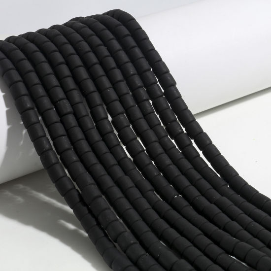 Image de Perles pour DIY Fabrication de Bijoux de Charme en Pâte Polymère Colonne Noir 6mm x 6mm, Taille de Trou: 1.5mm, 40cm long, 2 Enfilades (Env. 62 PCs/Enfilade)