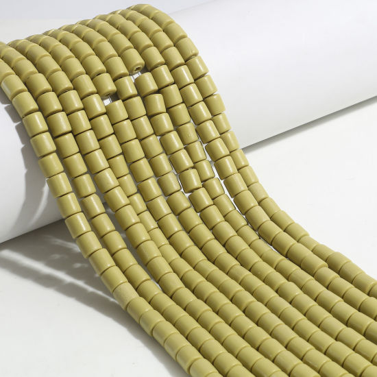 Image de Perles pour DIY Fabrication de Bijoux de Charme en Pâte Polymère Colonne Kaki 6mm x 6mm, Taille de Trou: 1.5mm, 40cm long, 2 Enfilades (Env. 62 PCs/Enfilade)