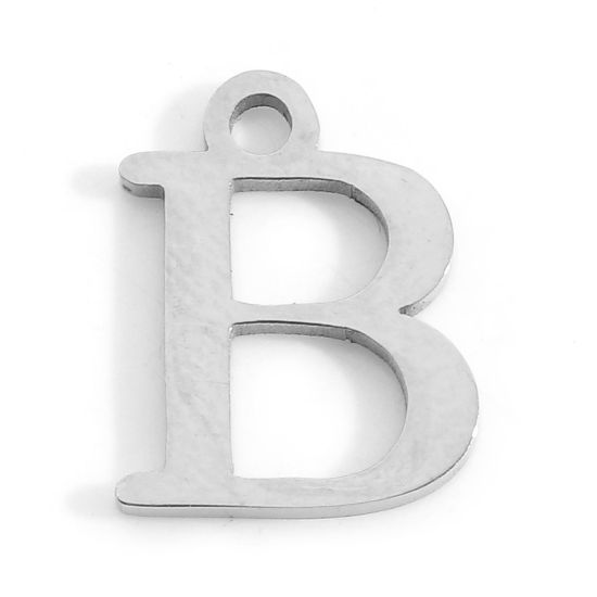 Picture of 304 Stainless Steel Charms Silver Tone Initial Alphabet/ Capital Letter Message " B " 12mm x 9mm, 3 PCs