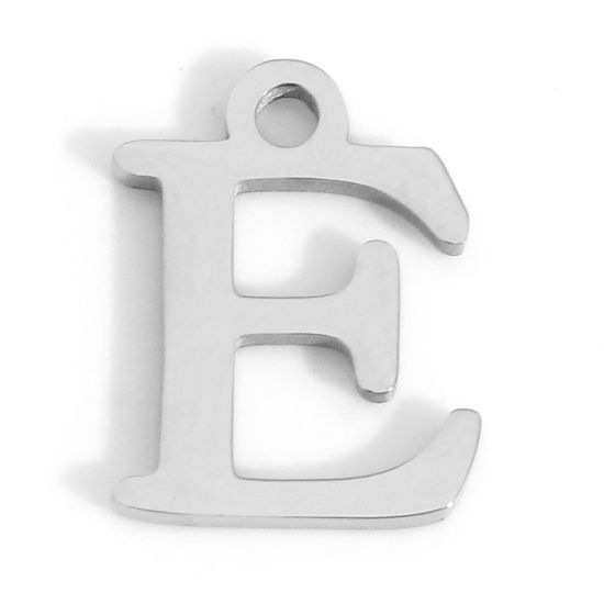 Picture of 304 Stainless Steel Charms Silver Tone Initial Alphabet/ Capital Letter Message " E " 12mm x 9mm, 3 PCs