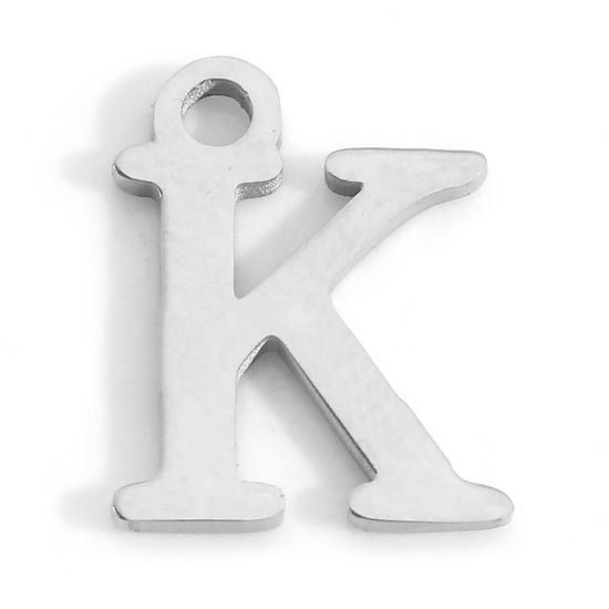 Picture of 304 Stainless Steel Charms Silver Tone Initial Alphabet/ Capital Letter Message " K " 11mm x 9mm, 3 PCs