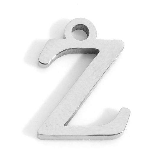Picture of 304 Stainless Steel Charms Silver Tone Initial Alphabet/ Capital Letter Message " Z " 12mm x 8.5mm, 3 PCs