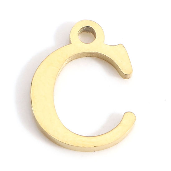 Изображение 304 Нержавеющая Сталь Подвески Буква Позолоченный Сообщение“ C ” 12мм x 9мм, 3 ШТ