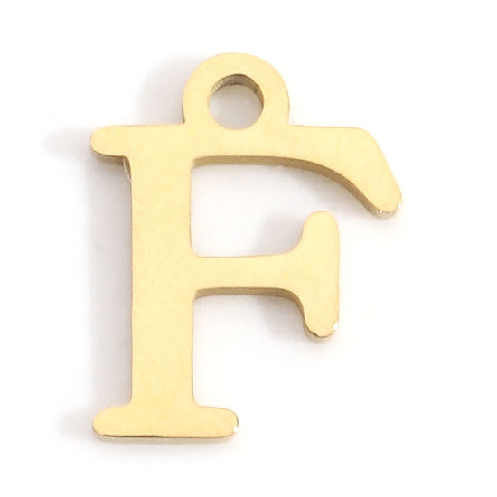 Изображение 304 Нержавеющая Сталь Подвески Буква Позолоченный Сообщение“ F ” 11.5мм x 9мм, 3 ШТ